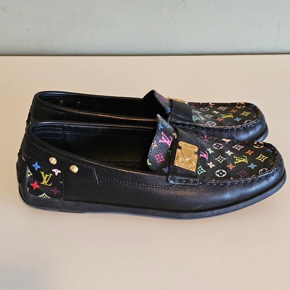 Louis Vuitton Multicolore Monogram LV Black Oxford Loafers with Gold Lock - Picture 3 of 12